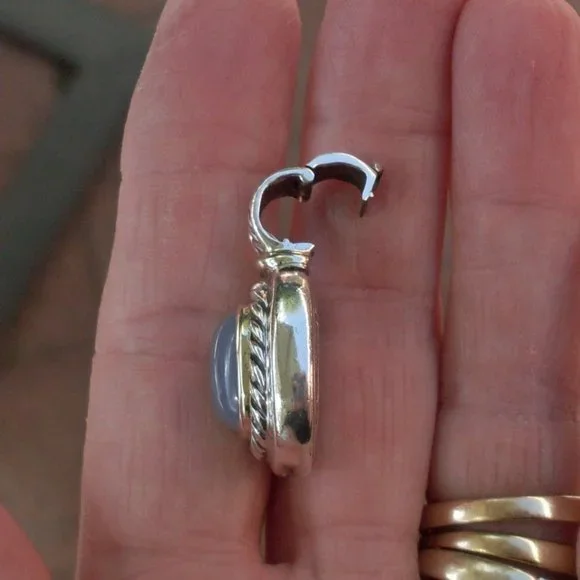 Retired David Yurman Albion Blue Chalcedony Enhancer Pendant w/Chain - 14K/925 - Picture 6 of 13